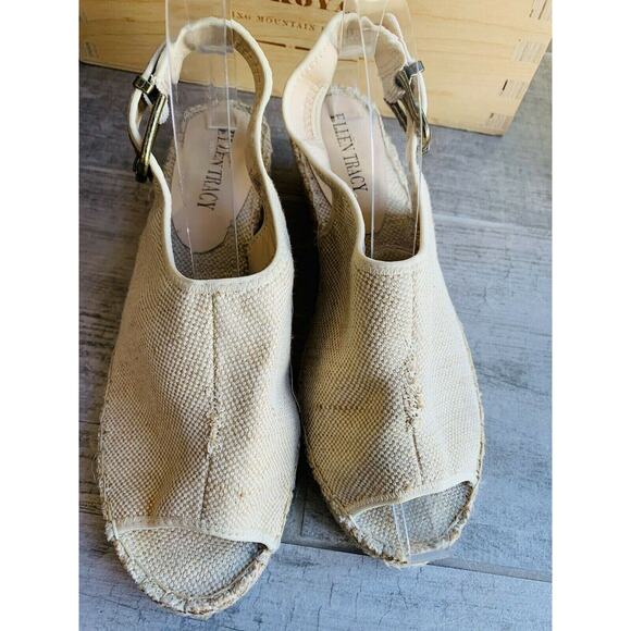 Ellen Tracy Kameo Wedge Espadrille Sandal Slingback Open Toe Designer Natural 9 - Picture 7 of 11